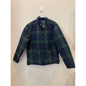 crown & ivy Quilted Navy & Green Plaid Puffer Jacket size L